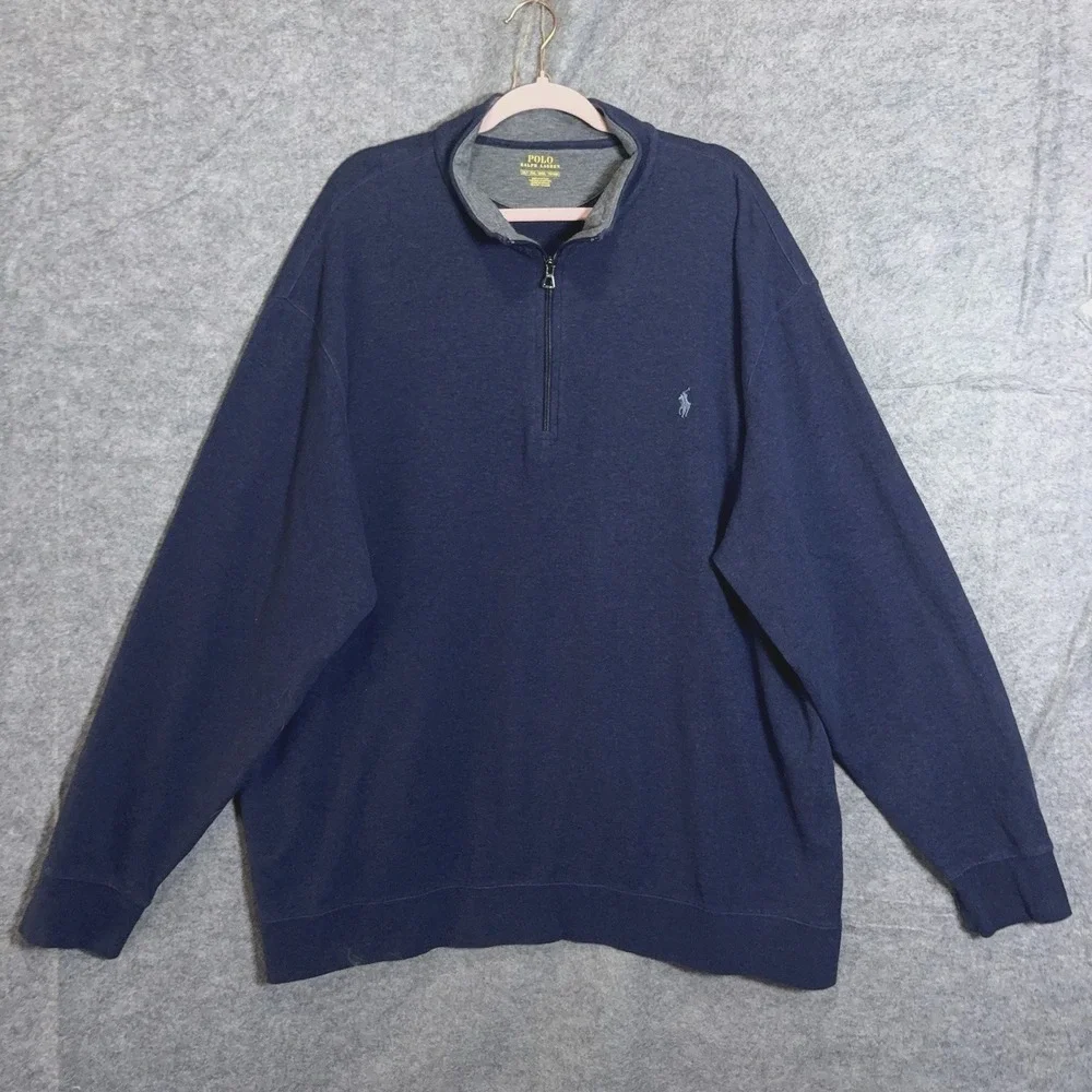 Polo Ralph Lauren 1/4 Zip Sweater Men 3XLT Blue Embroidered Pony‎ Classic